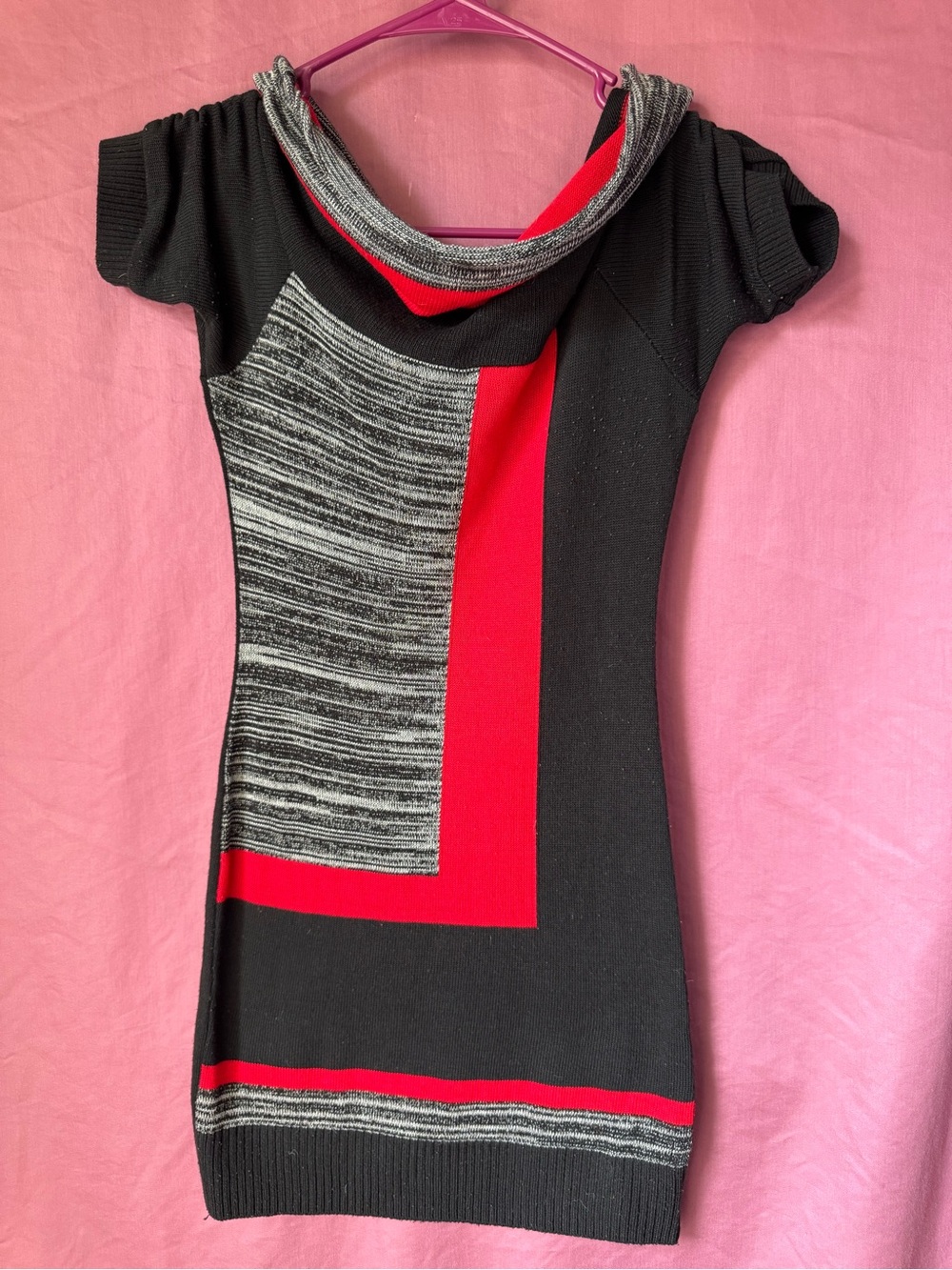 Vintage Moa USA Colorblock Sweater Dress Red Black Cowl Neck Mod Y2K Size S